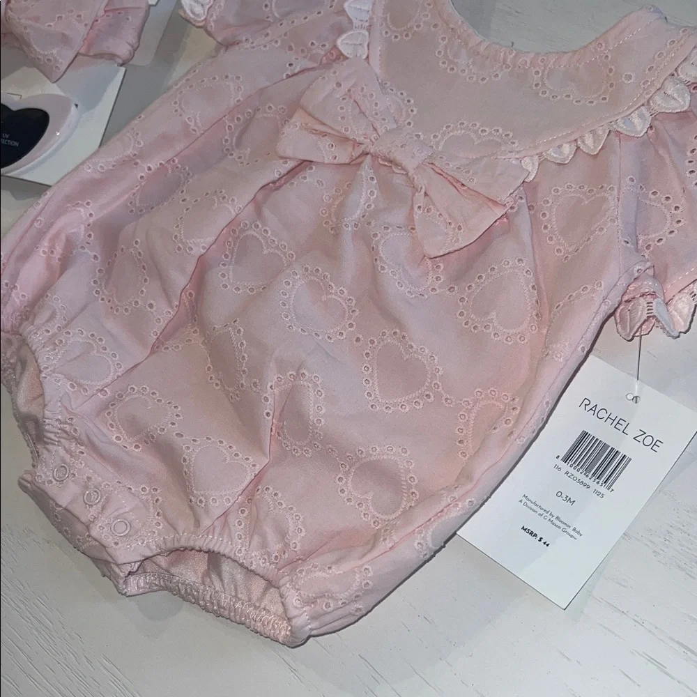 Rachel Zoe Pink Heart Bubble Romper Headband Sunglasses 3-6 6-9 months